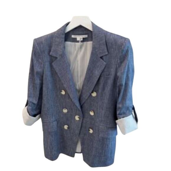 Veronica Beard Chambray Dickey Jacket Sz 8 & Hoodie Insert OS Removable Academia - Picture 2 of 9